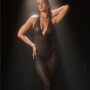 Oh Polly Black Sheer Halter Chemise
